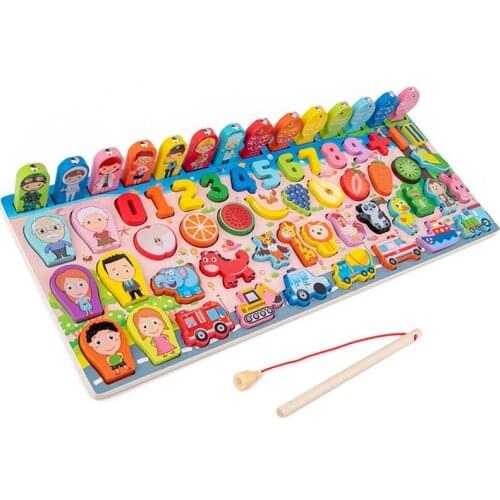 Children Fruit Number Animal Traffic Figure Wooden Building Block Early Learning Education Puzzle Hand Grasp Toy