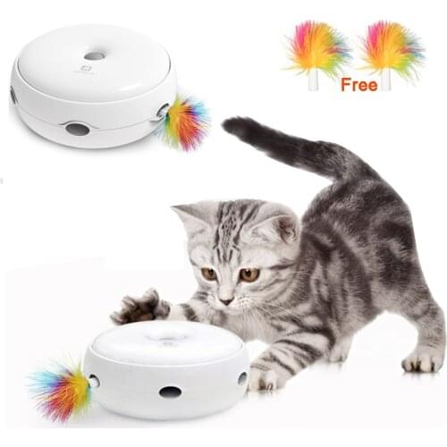 Electric cat toys, cat catch mouse donut smart teasing automatic Spinning turntable cat feather stick toy