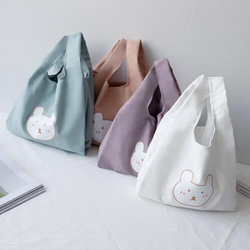 Cute Bear Canvas Totes Handbag Cotton Reusable Lunch Shopping Bags Portable Women Korean Version Printed Foldable Grocery Bag