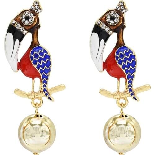 Unique Blue Green White Birds Drop Dangle Earring Women Lady Party Rhinestone Earring Charm Statement Brincos Jewelry