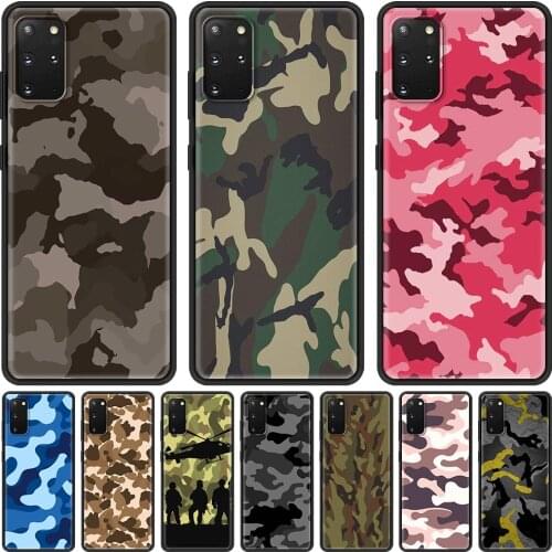 Camouflage Camo Military Case for Samsung Galaxy S20 FE Note 20 Ultra 9 8 10 S10 5G S9 S8 Plus S7 Edge Cover Black Soft Cover