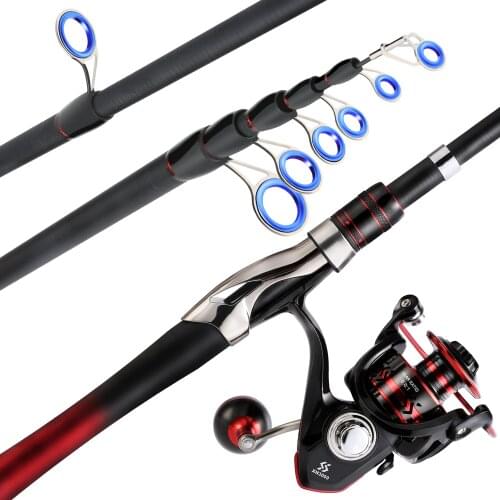 Sougayilang 1.6m Fishing Rod Reel Combos and 12+1BB High Speed 5.0:1 Gear Ratio Telescopic Fishing Rod Spinning Reel Set Pesca