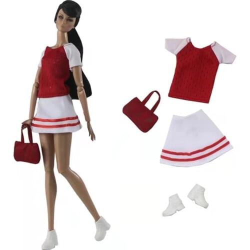 11.5" Doll Outfit Set for Barbie Dolls Clothes CD FR Kurhn Red White Shirt Skirt Handbag 1/6 BJD Dollhouse Roll Play Accessories