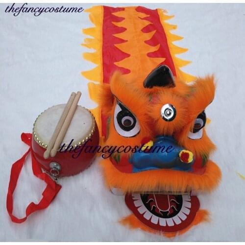 2021common Kid Lion Dance gong Drum Mascot Costume 5-10 age 14inch Cartoon Props Sub Play Parade Outfit Sport Traditional