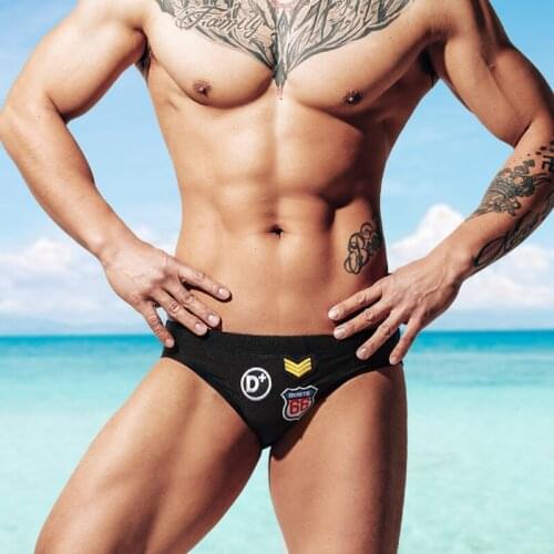 Low Waist Sexy Swimwear Men Personality Trendy Men Swimwear Sports Briefs Man Swimsuits Fashion Embroidery Mens Swimming Trunks