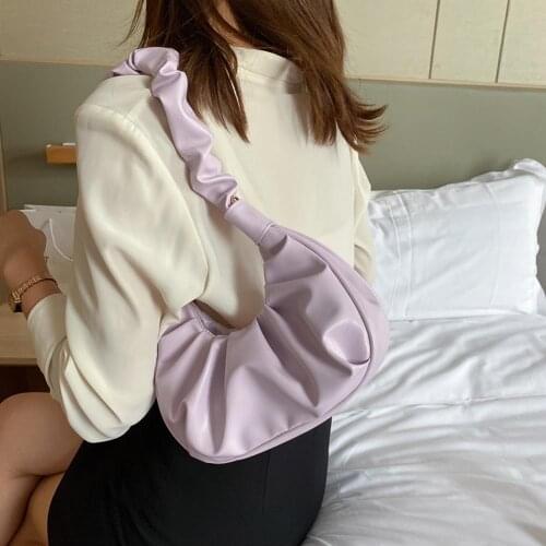 Fashion Exquisite Shopping Bag Casual Women Soft PU Leather Crossbody Bag Pleated Dumpling Lady Shoulder Pouch