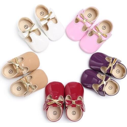 PU Leather Baby Girl Moccasins Solid Bowknot Party Babys Shoes Footwear for Newborns White&Pink&Red 0-18 Months