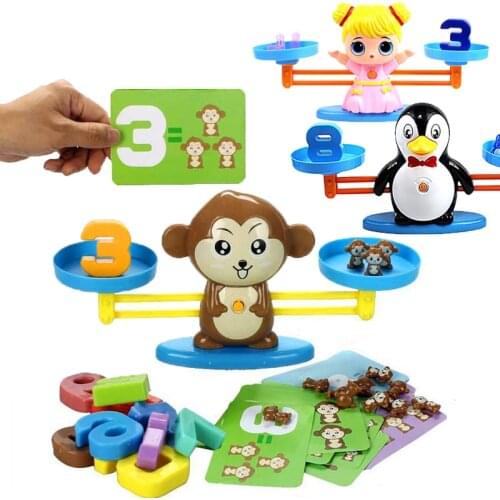 Montessori Math Match Toy Board Game Monkey Puppy Balancing Scale Number Balance Game Baby Educational Learning Add and Subtract