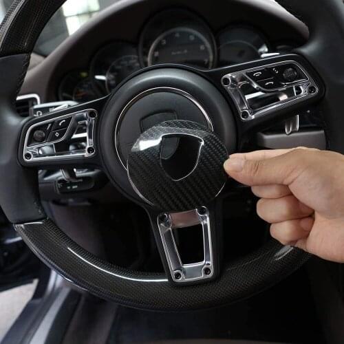 Real Carbon Fiber For Porsche 911 718 Cayenne Macan Panamera Car Steering Wheel Decoration Panel Cover Trim Accessories