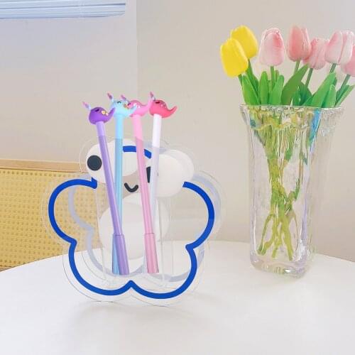 2021 New Creative Kawaii Acrylic Pen Holder Desktop Organizer Pencil Makeup Transparent Storage Box School Office Pencil Holder