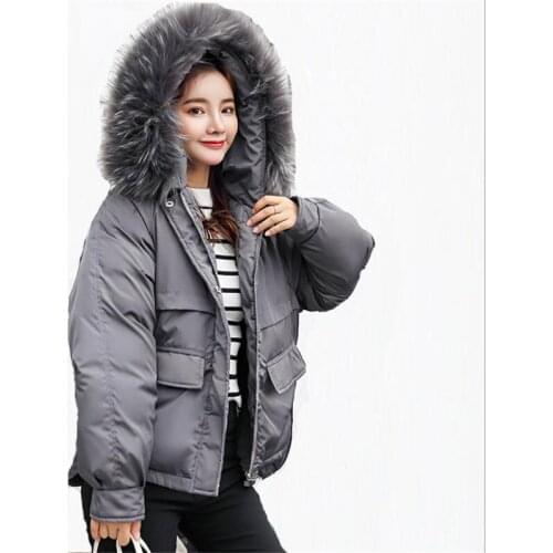 New Arrival Fashion Harajuku Style Women Short Parkas 2018Hooded Large Soft Fur Collar Down Cotton Jacket Female Padded CoatQ434