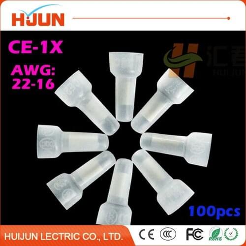 100pcs/lot CE-1X Closed End Crimp Cap 22-16 AWG High Quality Splice Gauge Wire Connectors Terminals Car Audio