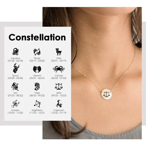 Visunion 12 Zodiac Pattern Necklace Simple Constellations Custom 15MM Pendant Necklace Jewelry for Friends Birthday Gift New