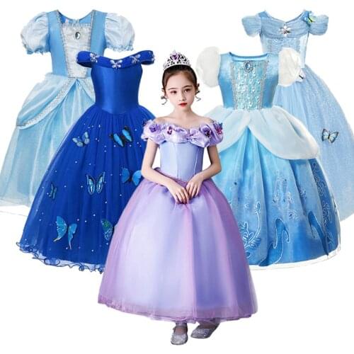 Fairy Tales Cinderelia Princess Dress Girls Butterfly Deluxe Cosplay Costumes Off Shoulder Halloween Birthday Party Ball Gown