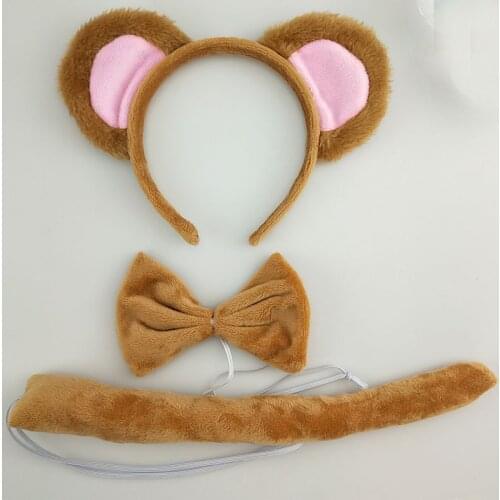 10pcs /lot Animal Ear Bear Headband Tie Bow Cosplay Props Birthday Party Halloween Costume for Kids Adult Best Gift