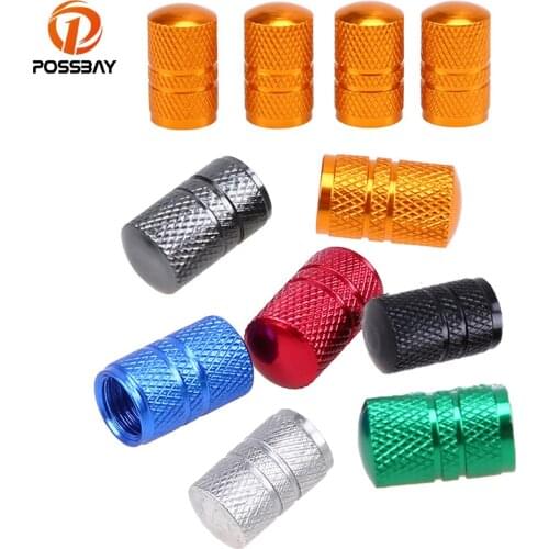 POSSBAY 4x Aluminum Dark Grey Valve Caps Car Wheel Air Valve Universal Truck Bike Motor Dustproof Cap Tyre Wheel Stem Air Valve