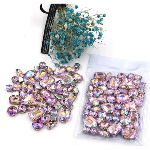 Sell at a loss!mixed shape Pink AB sew on glass claw rhinestones with silver base diy clothing accessories