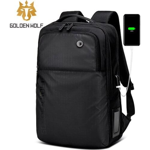 GOLOEN WOLF Outdoor Backpacks Bag Double Zipple USB Charging 15.6inch Computer Bags Man Business Office Handbag Mochilas for Men