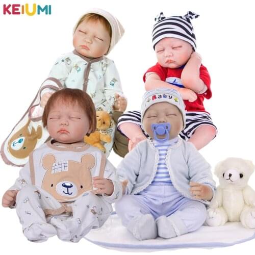 KEIUMI Sleeping Doll Reborn Toy 55 cm Cloth Body Soft Vinyl Lifelike Newborn Dolls For Boy Childrens Day Gifts Bedtime Playmate
