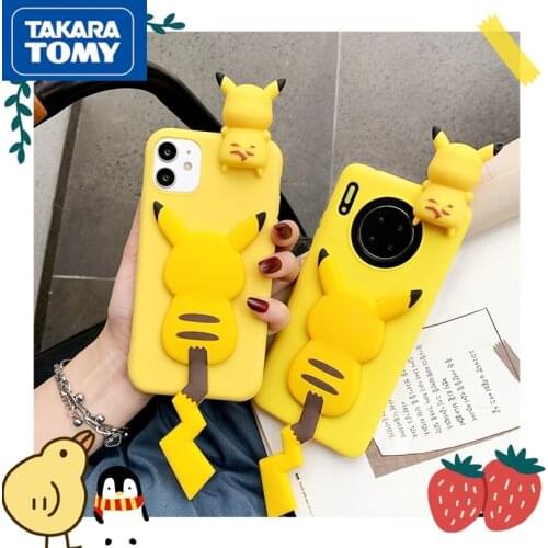 TAKARA TOMY Pokemon Pikachu Creative Stand Phone Case for IPhone 7/8P/X/XR/XS/XSMAX/11/12Pro/12min Phone Couple Case Cover