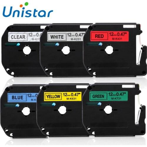 Unistar MK-231 Compatible for Brother M Tapes 6psc Mixed Color 12mm MK-231 MK-131 MK-431 MK-531 MK-631 MK-731 Combo Set Labels