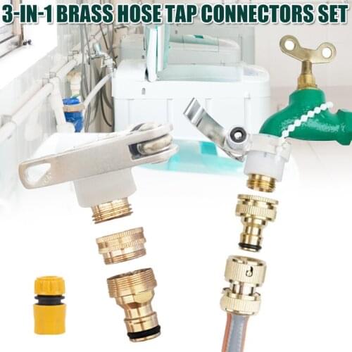 Universal 3-In-1 Brass Hose Tap Connectors Set Vintage Faucet Adapter Washing Machine Quick Connector