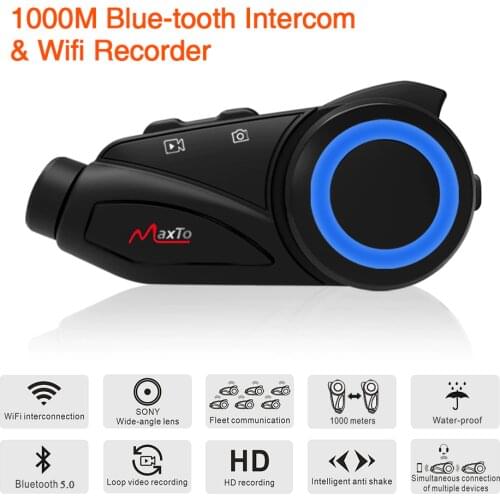Waterproof Bluetooth WIFI DVR HD Recorer for Group 6 Riders Motorcycle Intercom Interphone Interfono Moto 1000m Free shopping