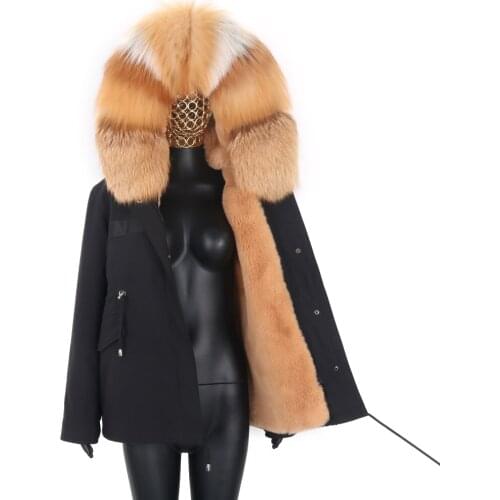 2021 Women Winter Jacket Big Natural Fox Fur Collar Hood Thick Warm Real Fur Coat Short Parka Waterproof Outwear Streetwear