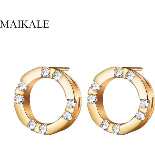 MAIKALE Simple Round Circle Stud Earrings for Women Gold Silver Color Cubic Zirconia Earings Korean Fashion Jewelry Friend Gifts