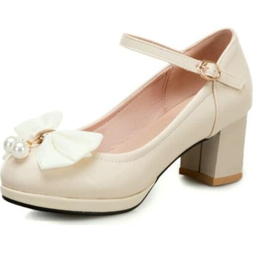 Womens shoes spring and autumn new Korean version of Lolita bow platform thick heel shoes in high heels single shoe women