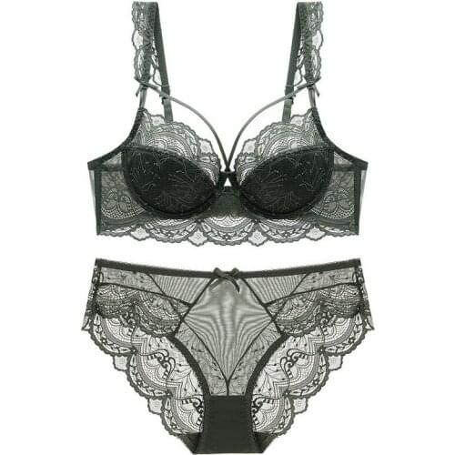 Women Sexy Thin Cotton Transparent Hollow Out Bra And Low Waist Briefs Suit Floral Lace Underwear Women Comfortable Brassieres