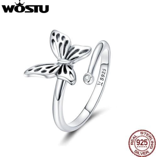WOSTU Hot Sale 925 Sterling Silver Openwork Butterfly Finger Rings For Women Grilfriend Party Ring Anel Jewelry Gift CQR448