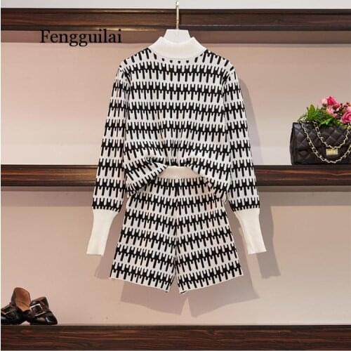 Winter Knitted Sweater 2-piece Set Women Shorts Set Korean Elegant Casual Long Sleeve Turtleneck Sweater+Mini Pant Knitted Suits