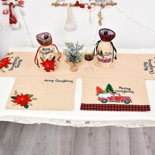 1pc 46*34cm Linen Cartoon Flower Gift Tractor Placemat Dining Table Mat Knife Fork Dish Cup Pads Napkin Christmas Kitchen Supply