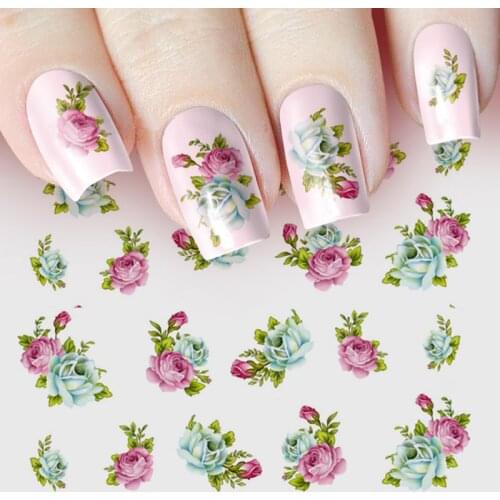 1pc Fashion Nail Sticker Water Transfer Decals Flower Romantic Rose Watermark Slider Gel Nail Art Decoration Manicure