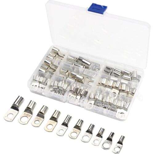 100PCS SCTinned Copper Lug Ring Wire Connectors for Battery Bare Cable Electric Wire Crimp Terminal