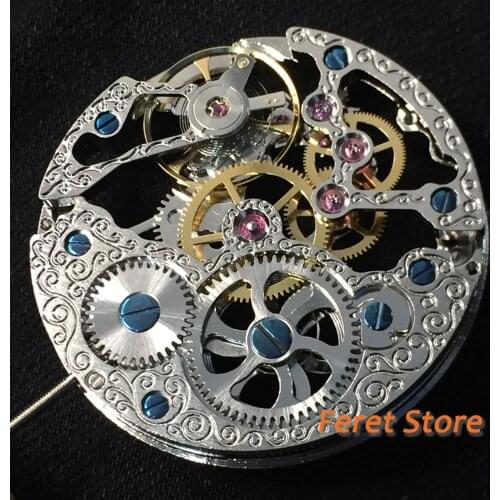 17 Jewels silver Full Skeleton 6497 Hand Winding movement Silver stainless steel fit parnis watch