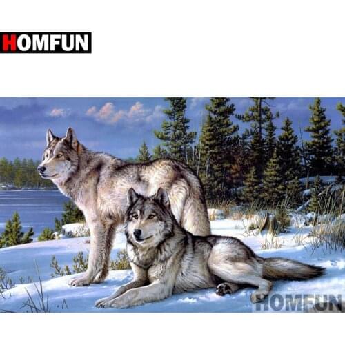HOMFUN Full Square/Round Drill 5D DIY Diamond Painting "Animal wolf" Embroidery Cross Stitch 5D Home Decor Gift A17057
