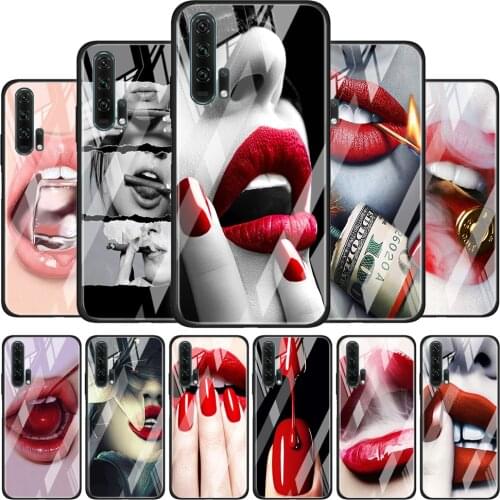 Sexy Red Lips Kiss for Honor 30 20 10 9X Pro Plus Lite 8X Huawei Y8P Y6P Y5P Y9 Y7 Y6 2019 Tempered Glass Phone Case