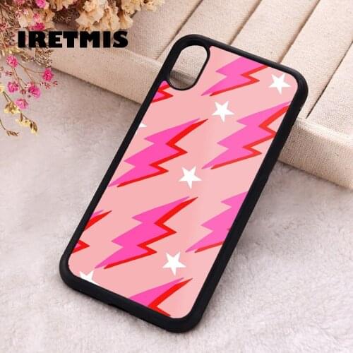 Iretmis 5 5S SE phone cover cases for iphone 6 6S 7 8 Plus X Xs XR 11 12 MINI Pro Max Soft Silicone TPU Hot Pink Lightning Bolts