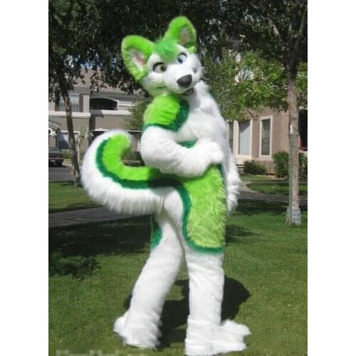 Factory green husky fursuit Mascot Costume plush Adult Size Halloween XMAS party Costumes