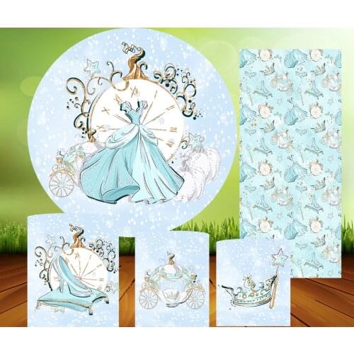Princess Pumpkin Carriage Circle Round Background Baby Shower Birthday Party Banner Candy Table Plinth Cover Elastic Photocall