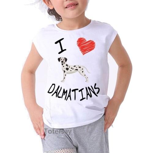 Love Dalmatian Dogs Animal Print Girls T Shirt Kawaii Kids Clothes Harajuku Kawaii Tshirt Camisetas White T-shirt Streetwear