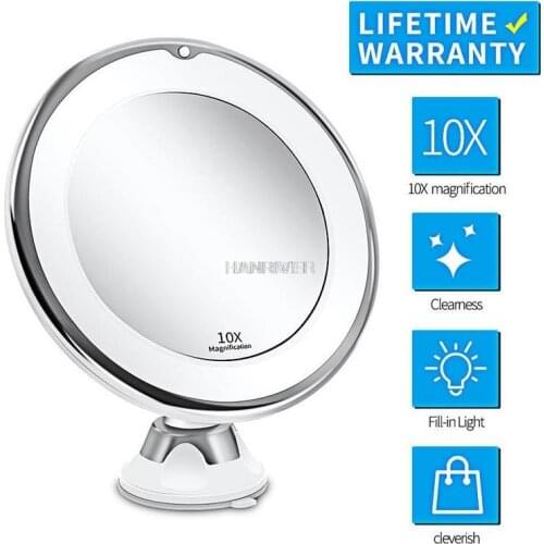 Flexible Makeup Mirror 10X Magnifying Mirrors LED Lighted Touch Screen Vanity Mirror Portable Dressing Table Cosmetic Mirrors
