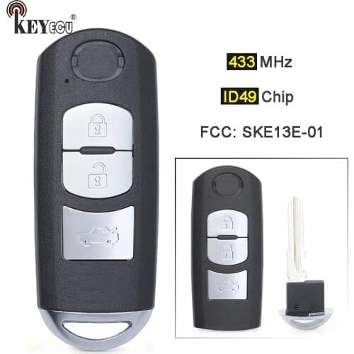 KEYECU 433MHz ID49 Chip FCC: SKE13E-01 Replacement 3 Button Smart Remote Car Key Fob for Mazda 3 6 2014 2015 2016 2017