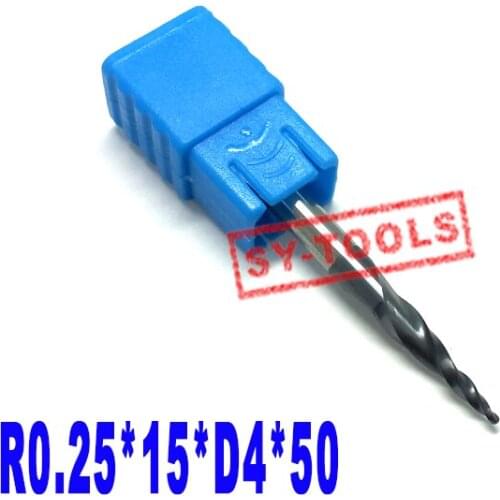 5PCS R0.25*D4*15*50L*2F HRC55 Tungsten solid carbide Coated Tapered Ball Nose End Mills taper and cone endmills