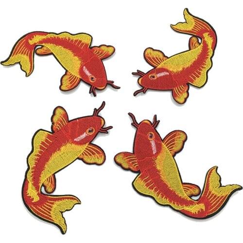 Red Carp Fish Cuttlefish Embroidered Patches for Clothes Iron Sewing on Garment Applique DIY Accessories Stickers for DIY Dress