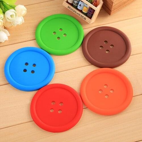 Creative Cute Round Button Coasters PVC soft rubber cup mat Heat Insulation Pads W8871