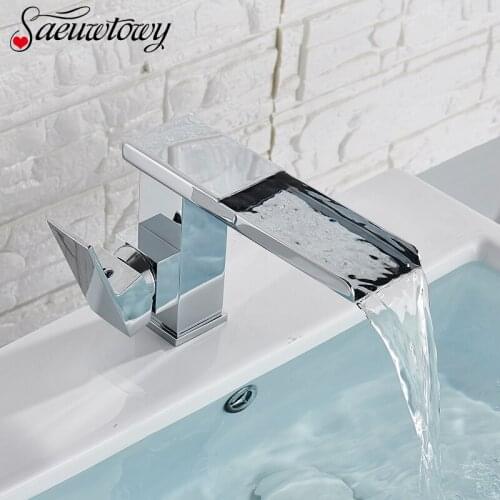 Brass Chrome Waterfall Basin Faucet Bathroom Basin Tap Waterfall Spout Hot&Cold Sink Mixer Crane Torneira de bacia