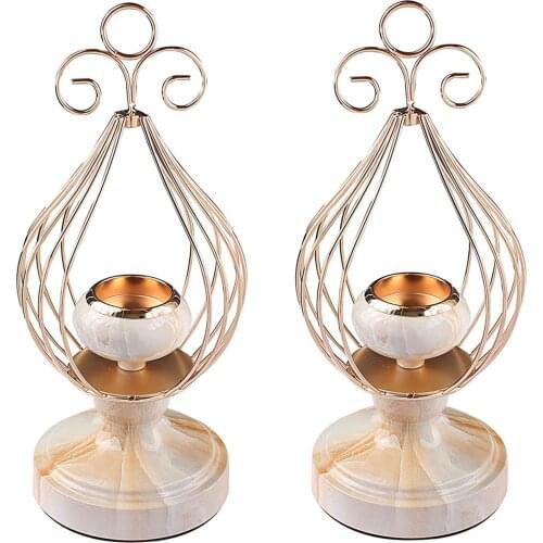 Metal Iron Champagne Gold Candlestick Marble Pattern Handmade Art Collectible Modern Decoration(Set of Two